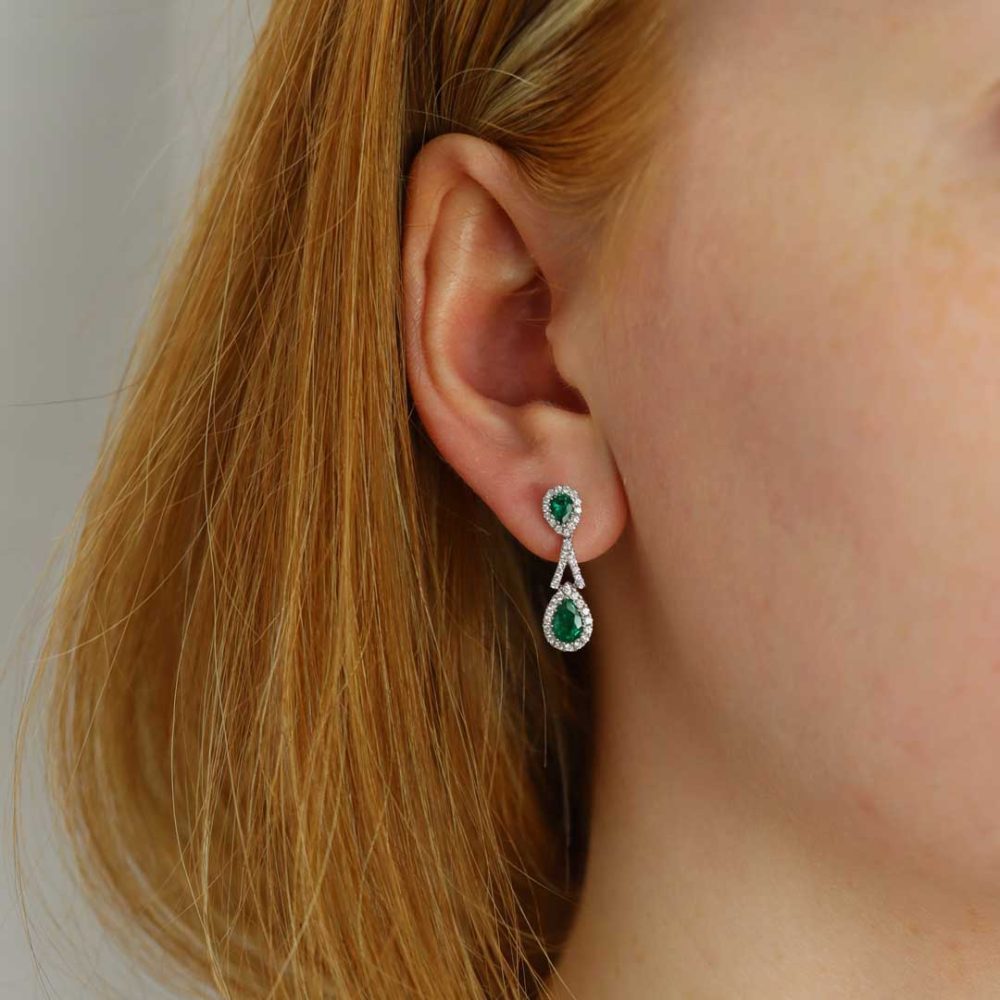 Heidi Kjeldsen Jewellery Splendid Emerald & Diamond Drop Earrings ER1459 model