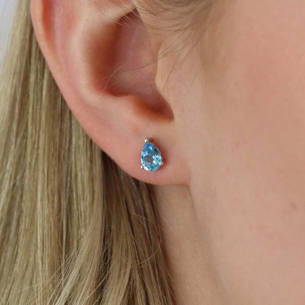 Freja Blue Topaz and Gold Earstuds Heidi Kjeldsen Jewellers ER1761