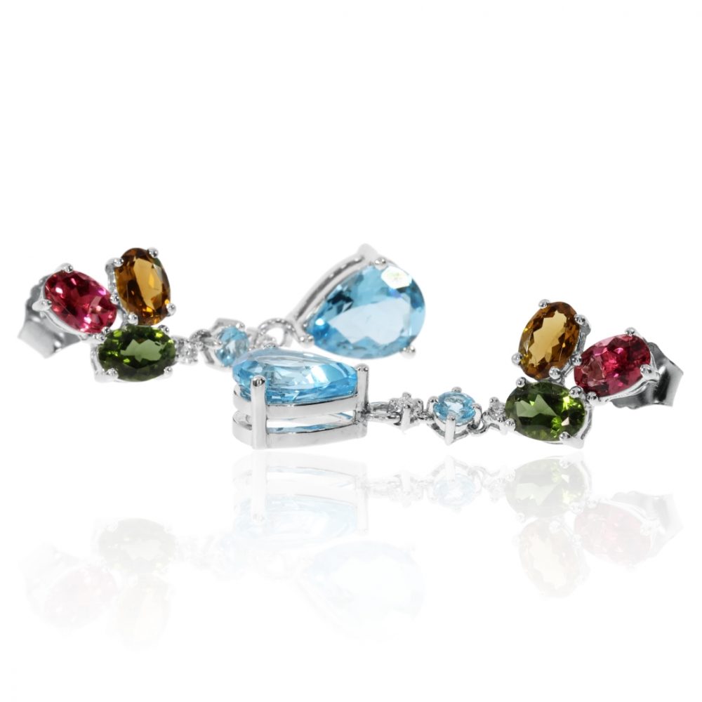 Glorious Blue Topaz, tourmaline and Diamond Earrings by Heidi Kjeldsen Jewellery ER1461 Side View 1