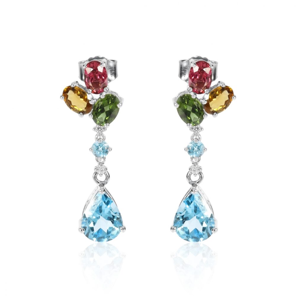 Glorious Blue Topaz, tourmaline and Diamond Earrings by Heidi Kjeldsen Jewellery ER1461 Front