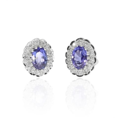 Tanzanite Diamond 18ct White Gold Oval Cluster Earrings by heidi kjeldsen jewellery A0167 front