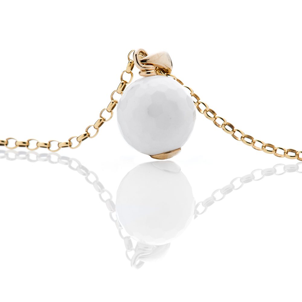 Heidi Kjeldsen Elegant White Agate Golf Ball and 9ct Yellow Gold Pendant