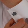 Heidi Kjeldsen Distinguished Sterling Silver Navy Sage Green and Grey Enamelled Cufflinks CL0237 Model