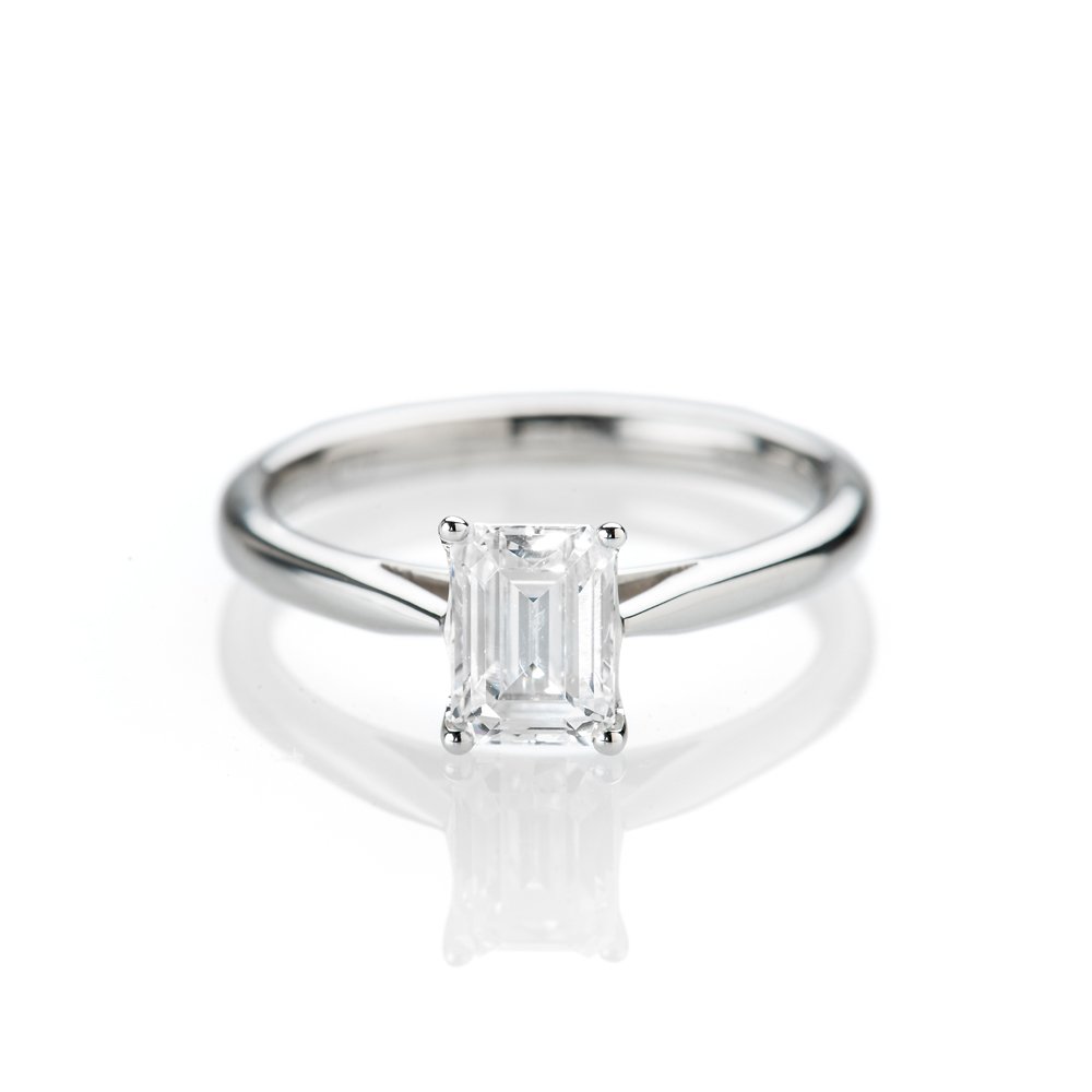 Magnificent Emerald Cut Diamond Engagement Ring in 18ct White Gold or ...