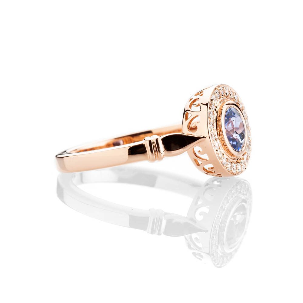 Viola Heidi Kjeldsen Charming Tanzanite And Diamond Cluster Ring In 18ct Rose Gold R1293 Side