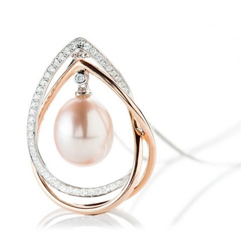 Alma Heidi Kjeldsen Classic And Elegant Tear Drop Shaped Pink Pearl 18ct White And Rose Gold Pendant P1131+W18FC18-2