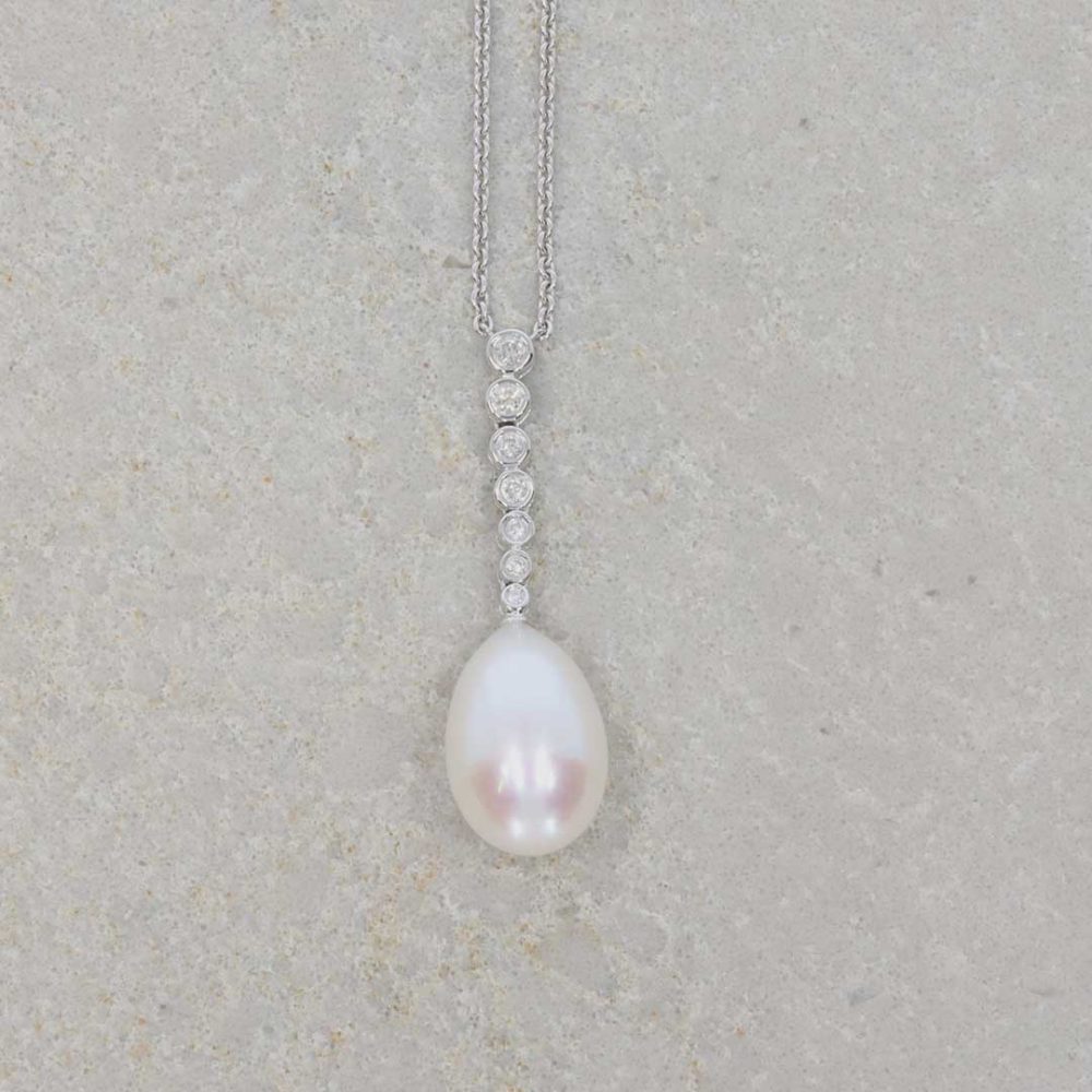 Pearl and Diamond Drop White Gold Necklace Heidi Kjeldsen Jewellery