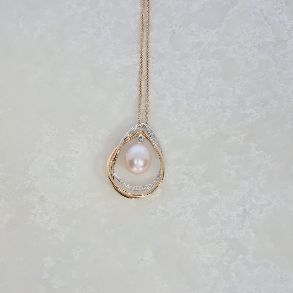 Pink Cultured Pearl Diamond Rose Gold Pendant Heidi Kjeldsen Jewellery P1131