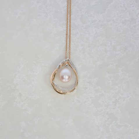 Alma Pink Cultured Pearl Diamond Rose Gold Pendant Heidi Kjeldsen Jewellery P1131