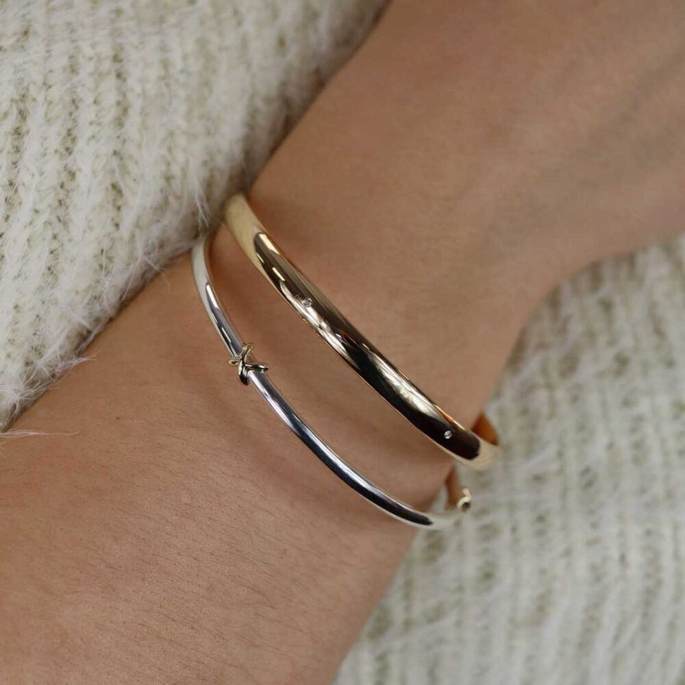 Tove-Silver-Kiss-Bangle-and-Diamond-Yellow-Gold-Bangle-Heidi-Kjeldsen-Jewellery-BL1275-BL4097-model