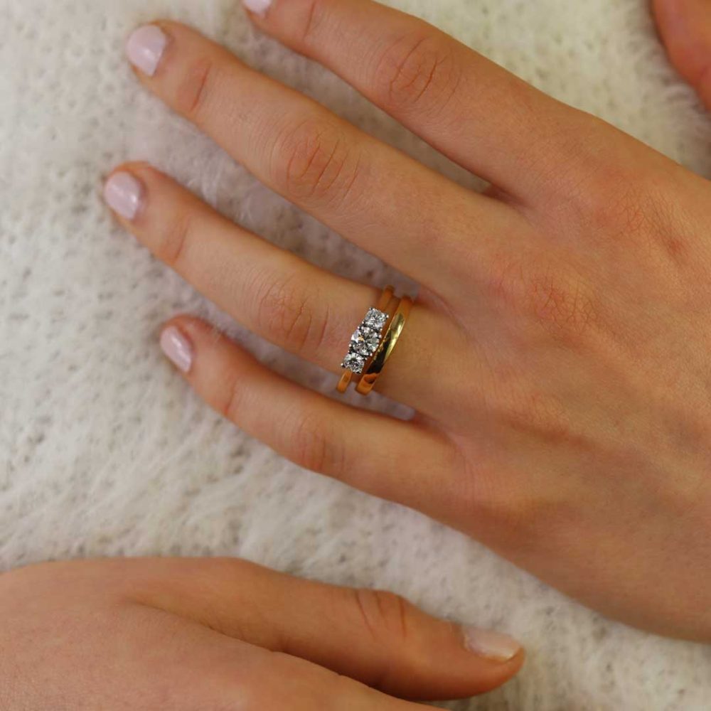 Heidi Kjeldsen Scintillating Brilliant Cut Natural Diamond Platinum And Gold Engagement Trilogy Ring - R1320 and eternity ring R1881 model
