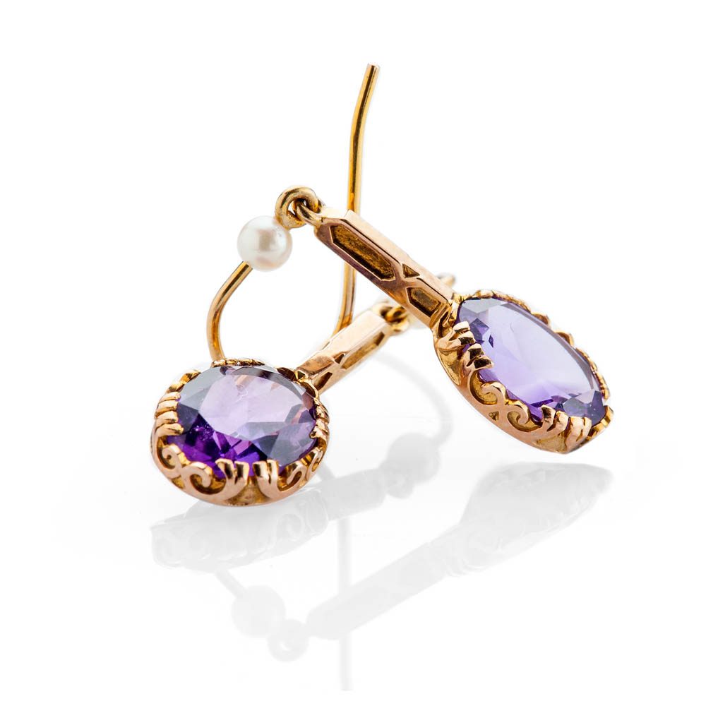 Viola Heidi Kjeldsen Stylish Deep Purple Natural Amethyst Cultured Pearls And Gold Drop Earrings - ER1602-3