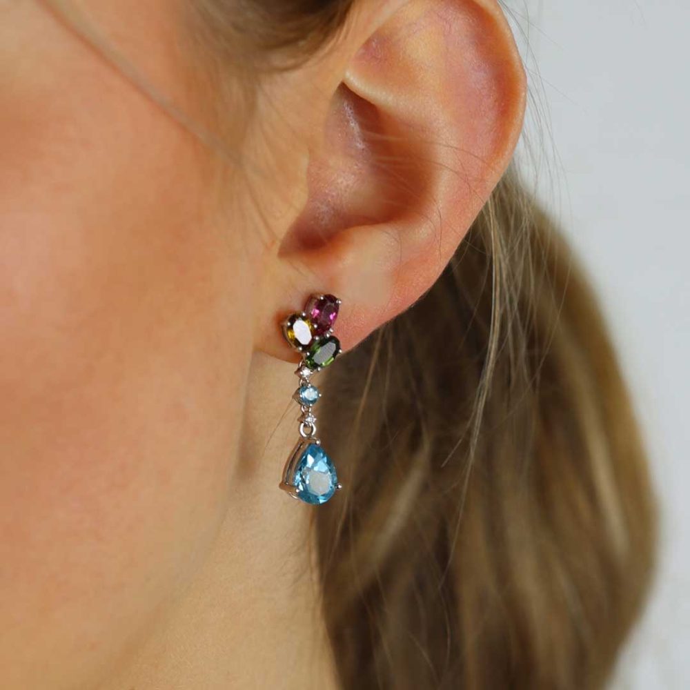 Glorious Blue Topaz, tourmaline and Diamond Earrings by Heidi Kjeldsen Jewellery ER1461 model