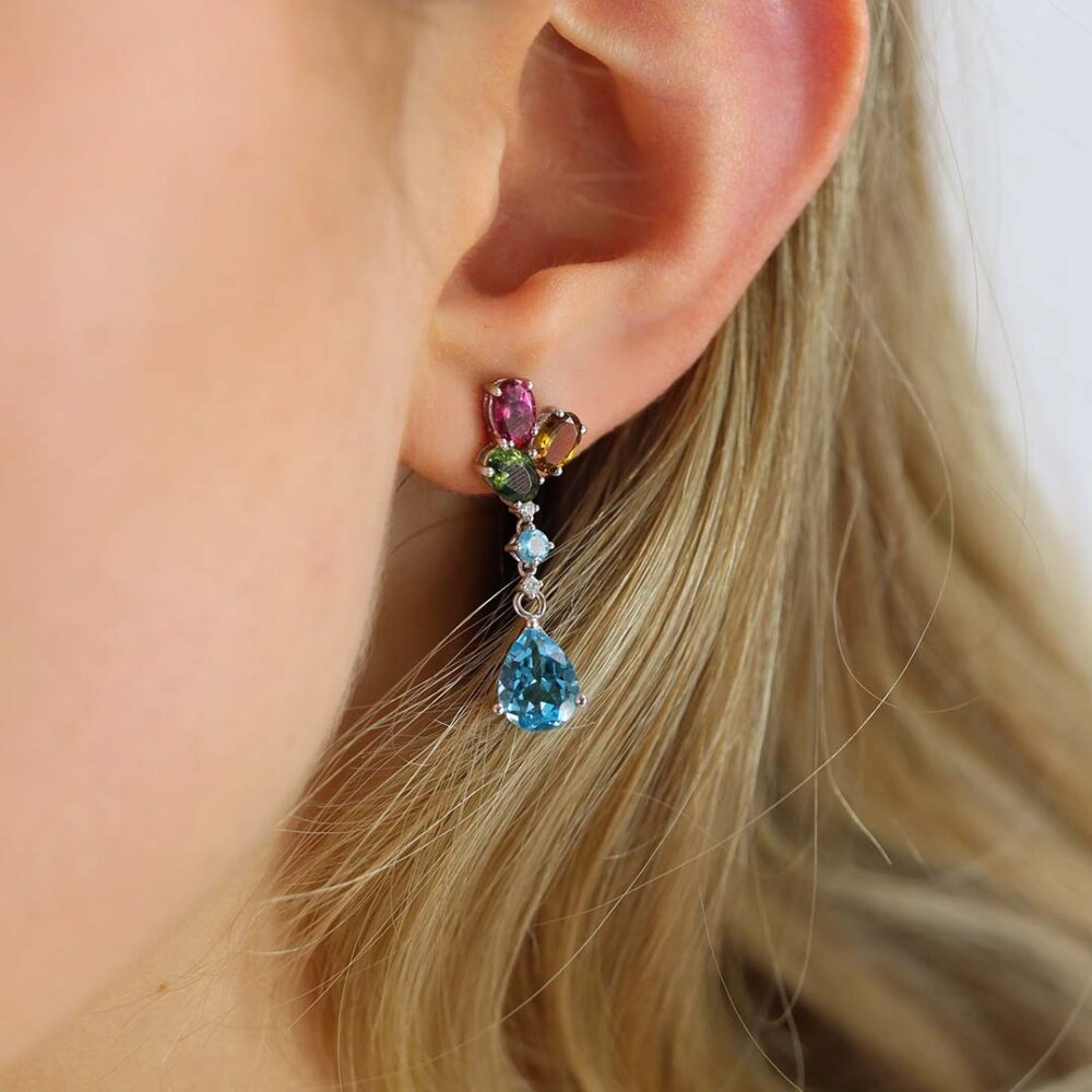 Freja Blue Topaz Tourmaline and Diamond Earrings Heidi Kjeldsen Jewellers ER1461
