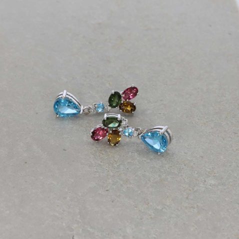 Glorious Blue Topaz, tourmaline and Diamond Earrings by Heidi Kjeldsen Jewellery ER1461 still