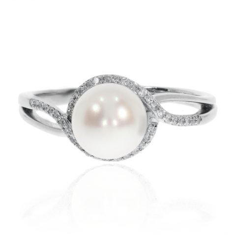 Delicate Natural Cultured Pearl And Diamond Dress Ring R1335 by Heidi Kjeldsen Front