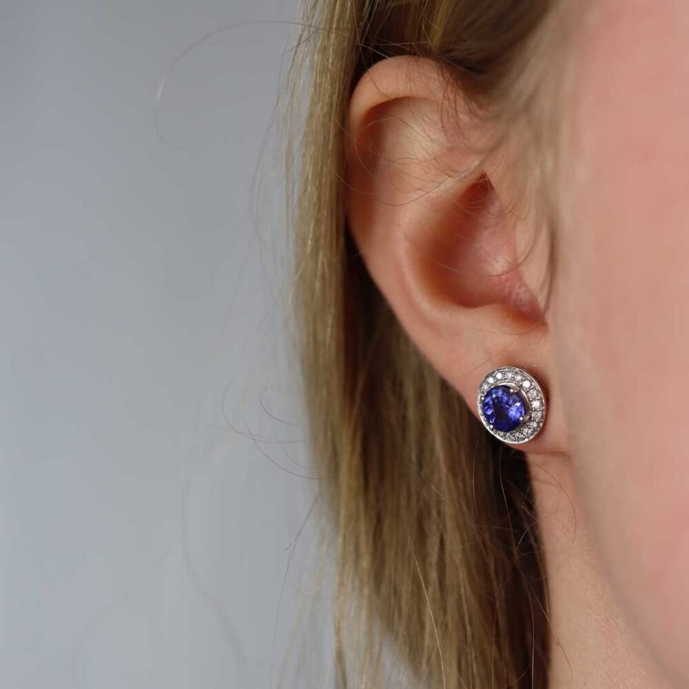 Viola Tanzanite and Diamond Cluster Earrings Heidi Kjeldsen Jewellery model ER2364 1