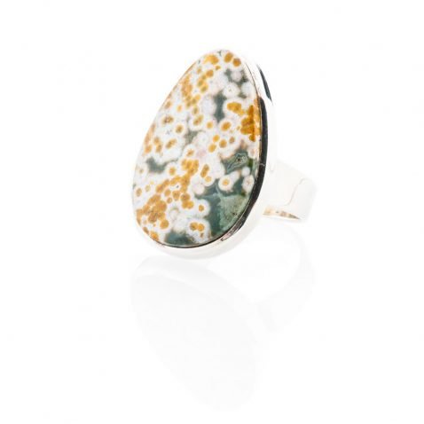 Chic Natural Ocean Jasper And Sterling Silver Drop Shaped Ring - Heidi Kjeldsen Jewellery - R1222-1