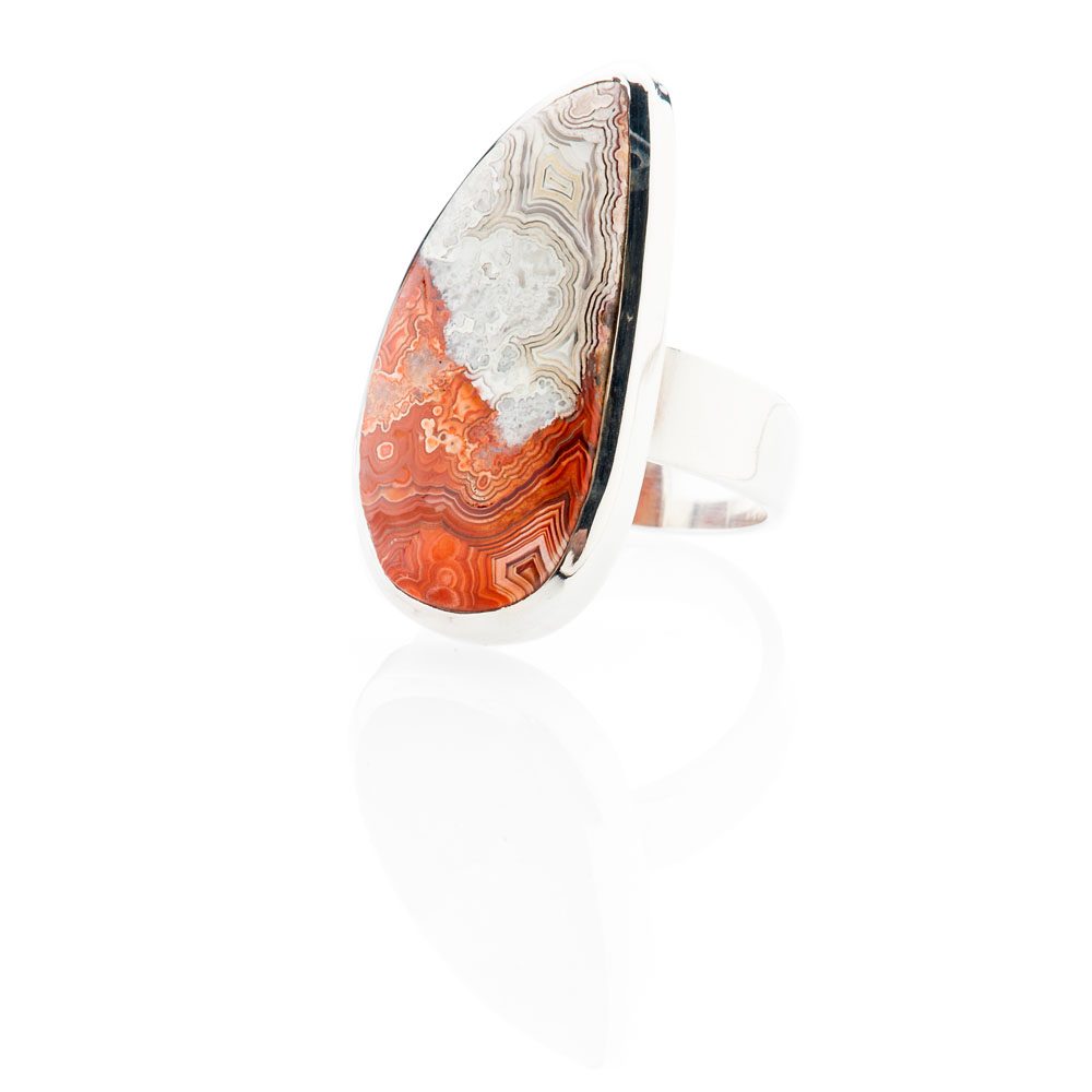 Elegant Mexican Crazy Lace Agate And Sterling Silver Drop Shaped Ring - Heidi Kjeldsen Jewellery - R1212-1