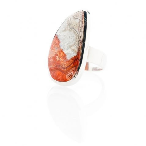 Elegant Mexican Crazy Lace Agate And Sterling Silver Drop Shaped Ring - Heidi Kjeldsen Jewellery - R1212-1