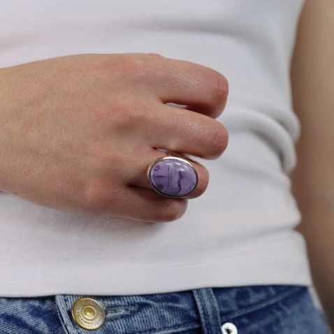 Stylish Natural Tiffany Stone or Bertrandite And Sterling Silver Oval Ring - Heidi Kjeldsen Jewellery R1224 Model