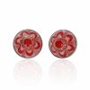Striking Sterling Silver and Red Floral Murano Glass Earstuds By Heidi Kjeldsen Jewellers ER1925B Front