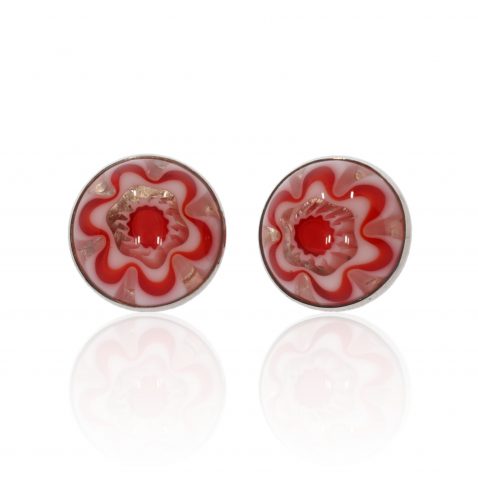 Striking Sterling Silver and Red Floral Murano Glass Earstuds By Heidi Kjeldsen Jewellers ER1925B Front