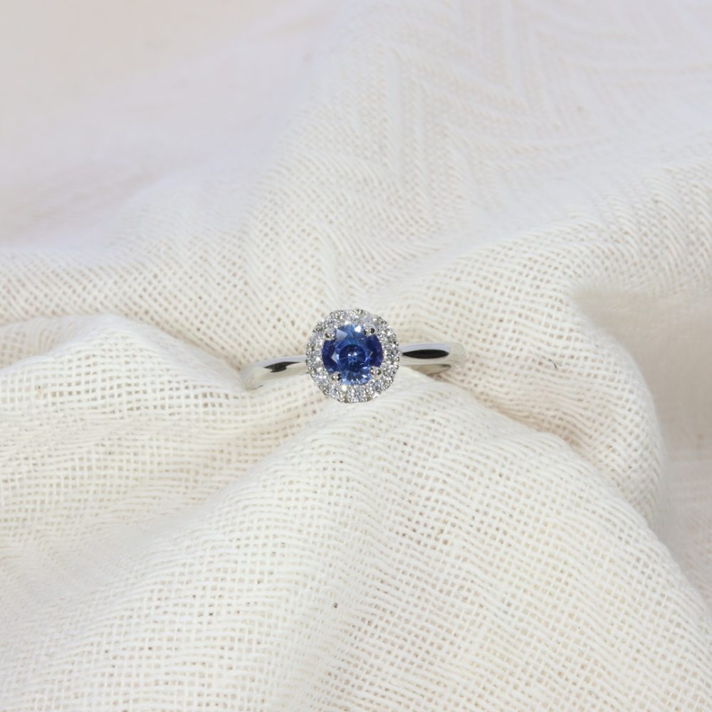 Stunning Blue Ceylon Sapphire and Diamond Cluster Engagement Ring Heidi Kjeldsen jewellery R1273