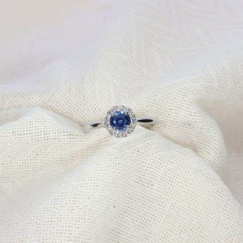 Stunning Blue Ceylon Sapphire and Diamond Cluster Engagement Ring Heidi Kjeldsen jewellery R1273