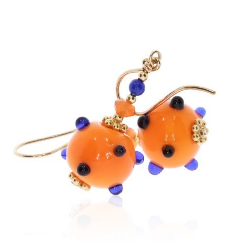 Murano Glass Orange and Cobalt Blue Earrings by Heidi Kjeldsen Jewellery side ER4709