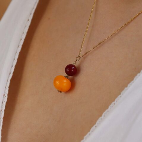 Heidi Orange Glass and Red Agate Pendant Heidi Kjeldsen Jewellers P1332