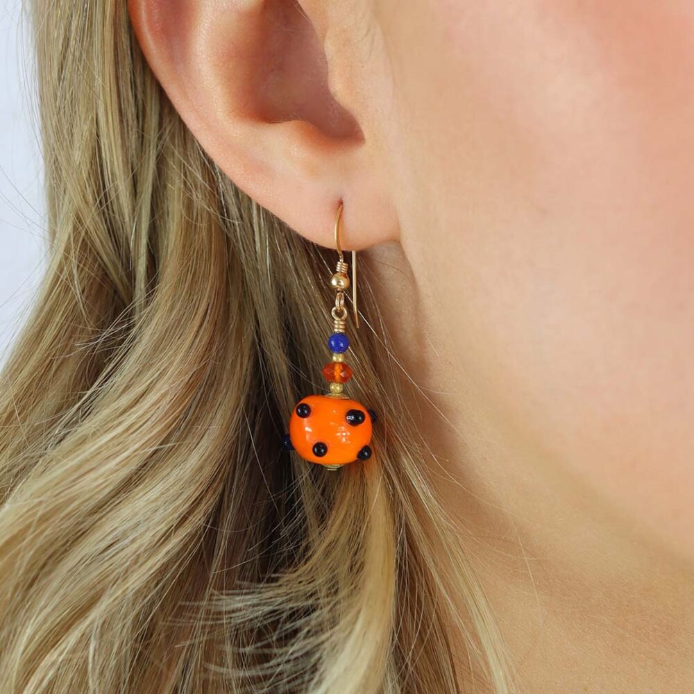 Heidi Orange and Cobalt Blue Glass Earrings Heidi Kjeldsen Jewellers ER4709