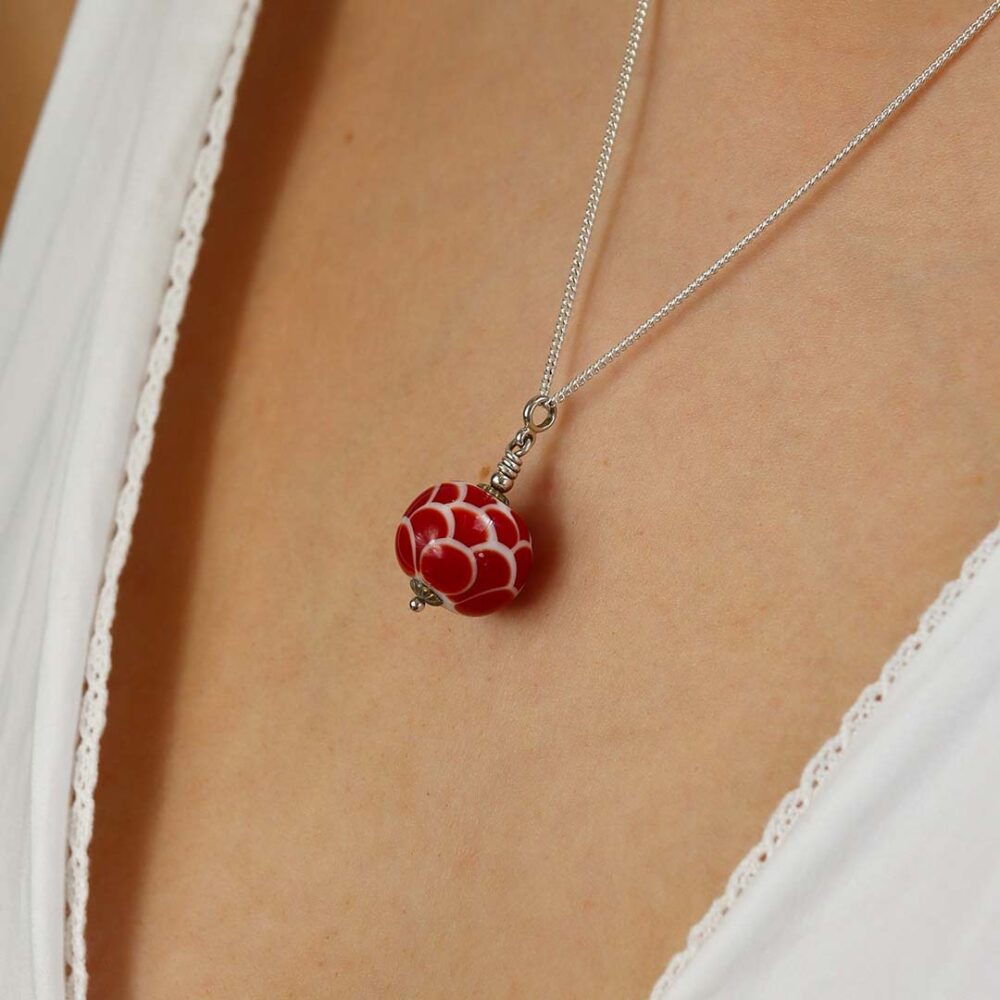 Heidi Red Floral Glass Pendant Heidi Kjeldsen Jewellers P1318