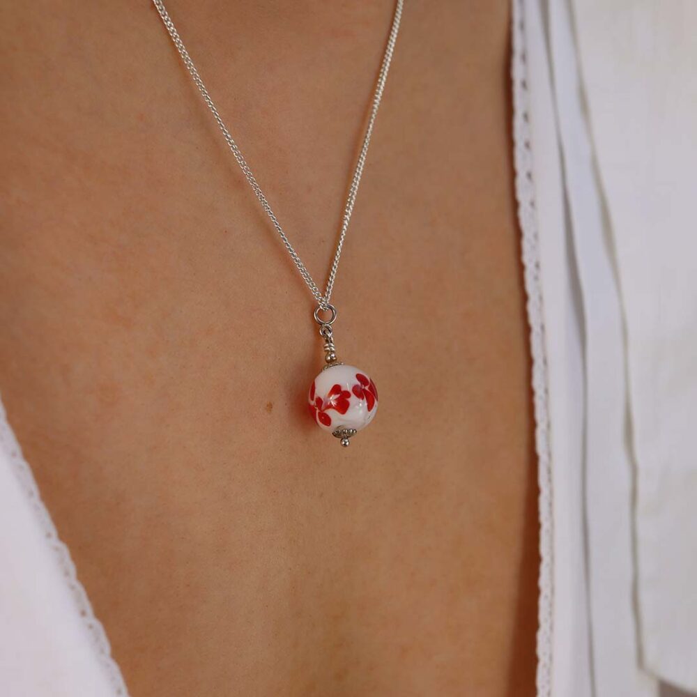 Heidi Red Floral Glass Pendant Heidi Kjelsen Jewellers P1256