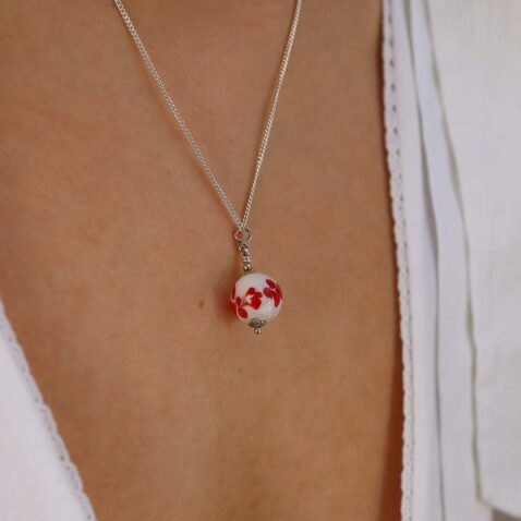 Heidi Red Floral Glass Pendant Heidi Kjelsen Jewellers P1256