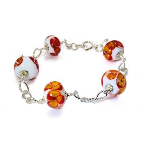 Orange Floral Murano Glass Bracelet By Heidi Kjeldsen Jewellery BL1311 A