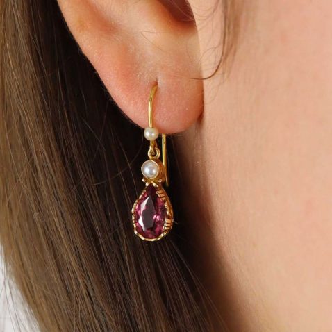 Alma Heidi Kjeldsen Jewellery Pink Tourmaline and Cultured Pearl Earrings Heidi Kjeldsen Jewellers ER2374