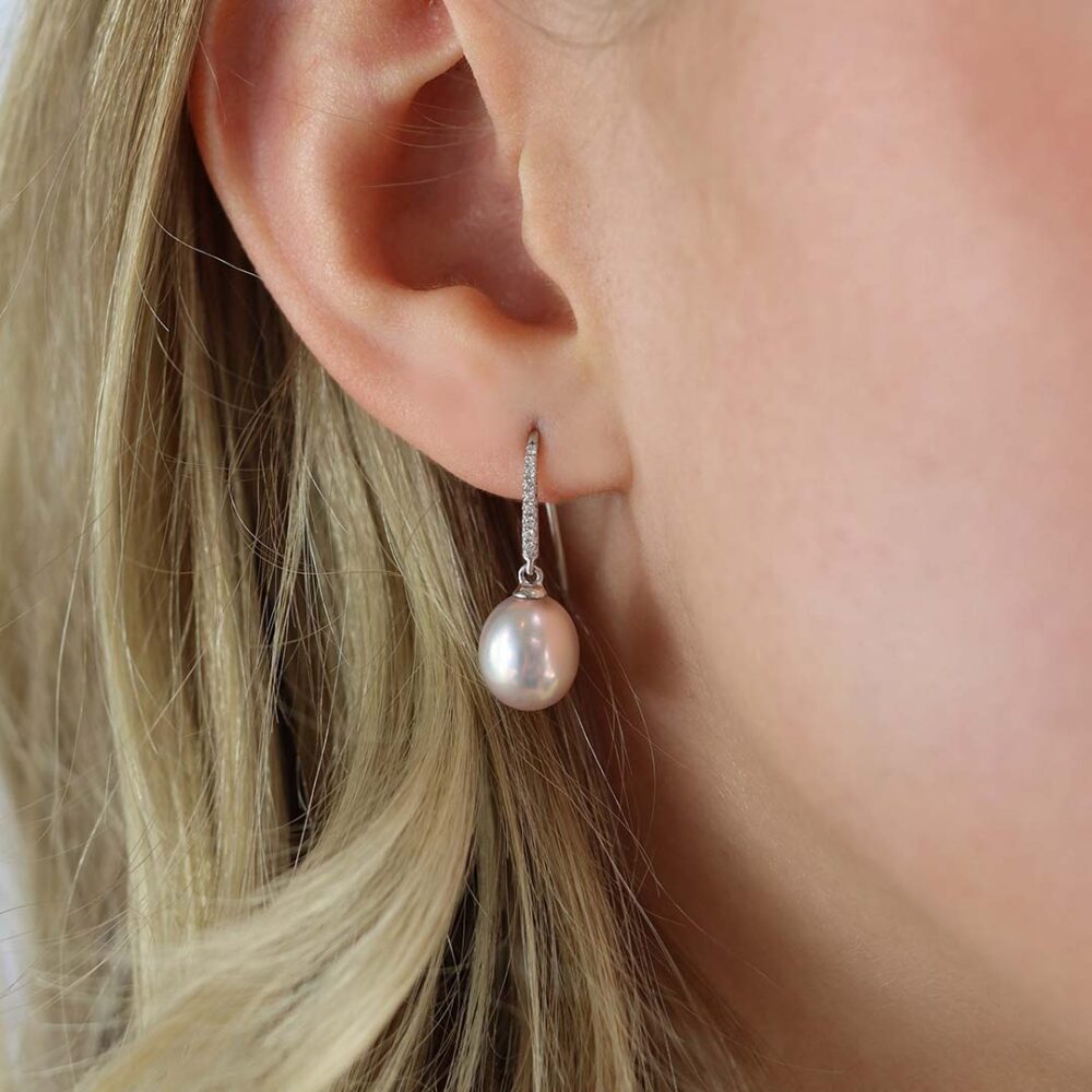 Alma Pink Drop Pearl and Diamond Earrings Heidi Kjeldsen Jewellers ER2458