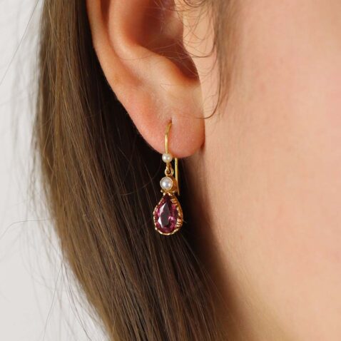 Heidi Kjeldsen Jewellery Pink Tourmaline and Cultured Pearl Earrings ER2374 model2