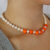 Orange Murano Glass Cultured Pearl Necklace By Heidi Kjeldsen Jewellery NL1220 Model