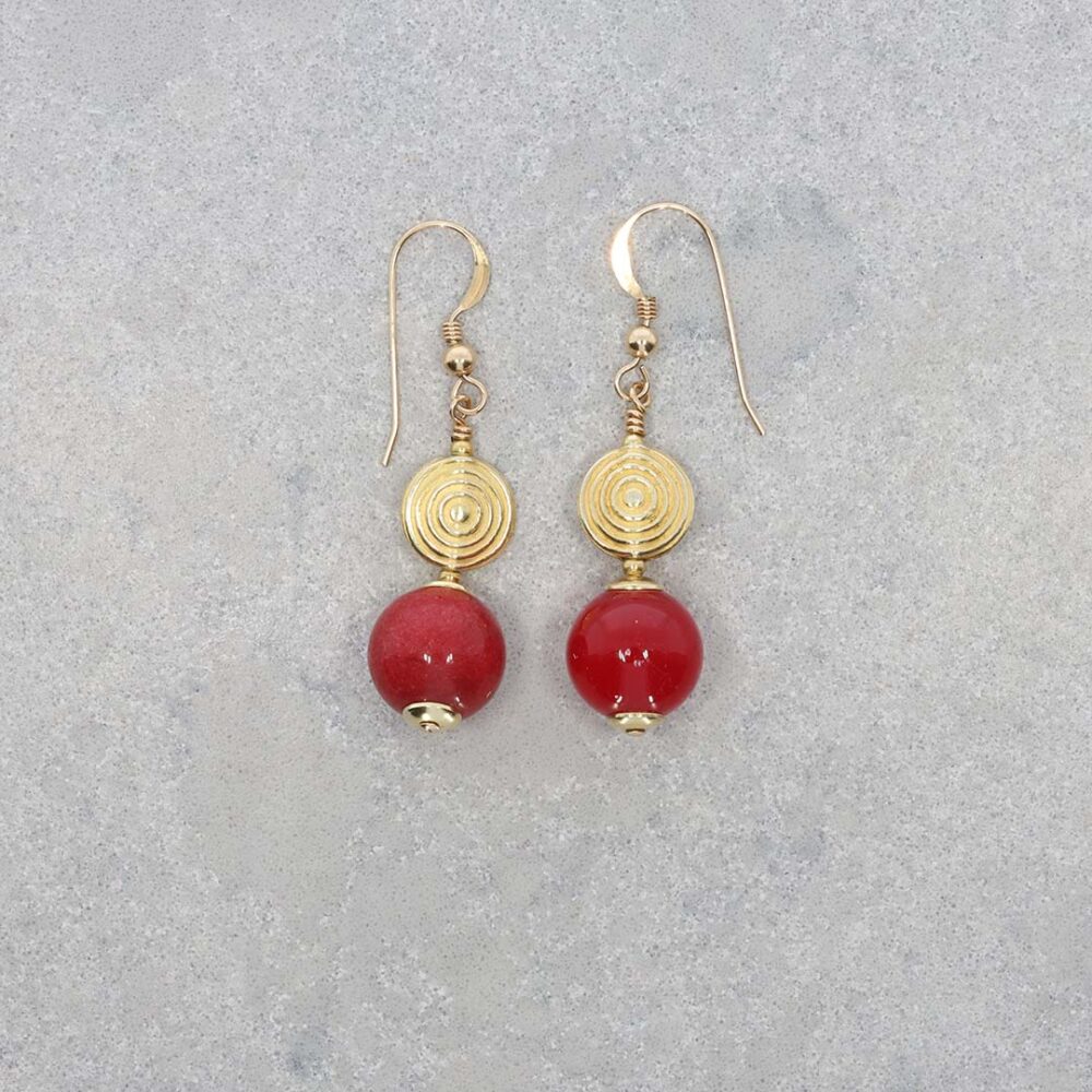 Naja Red Agate Gold Filled Drop Earrings Heidi Kjeldsen Jewellery ER4720 still