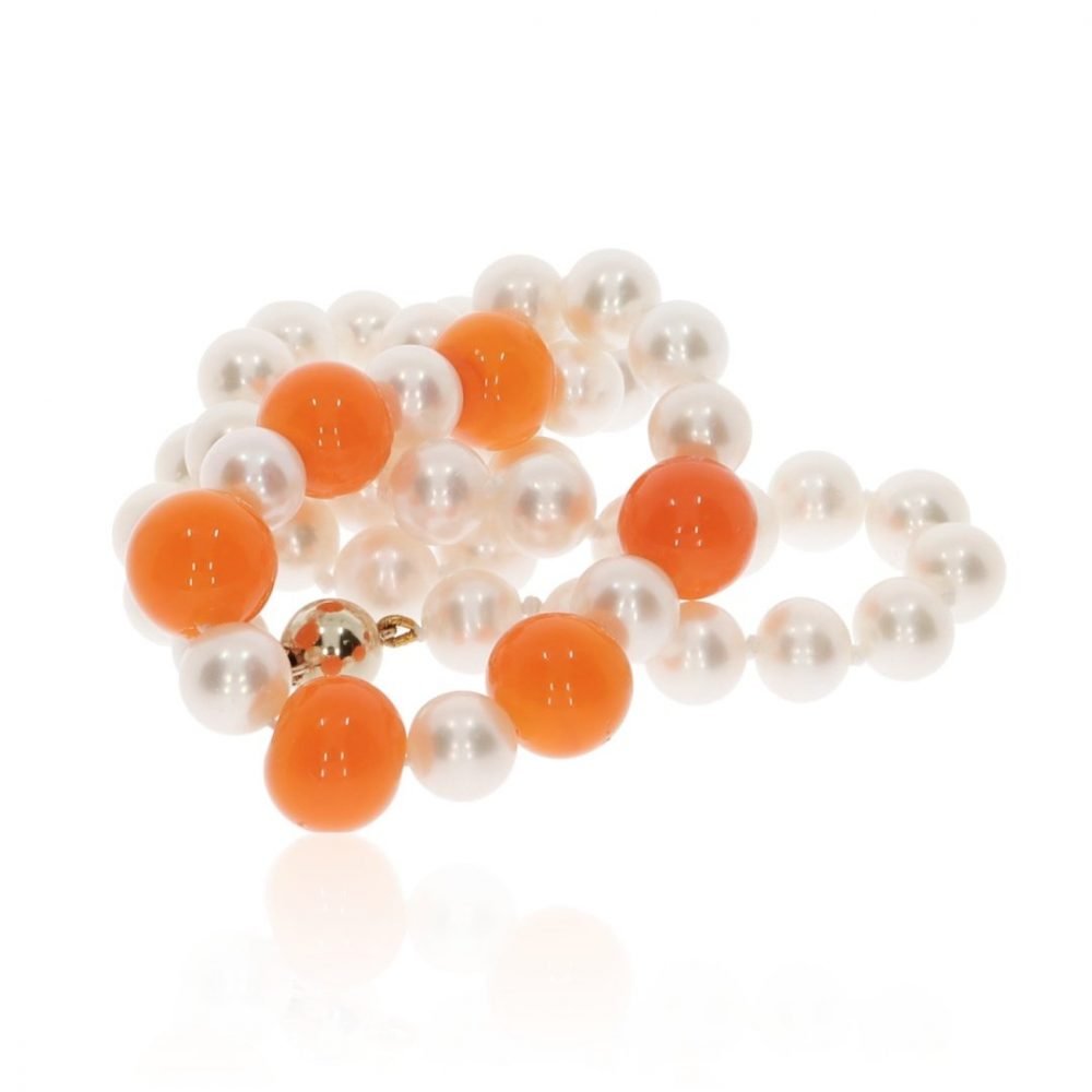 Orange Murano Glass Cultured Pearl Necklace By Heidi Kjeldsen Jewellery NL1220 Stack