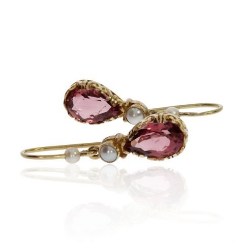 Alma Pink Tourmaline and Cultured Pearl Drop Earrings By Heidi Kjeldsen Jewellery ER2374 Side