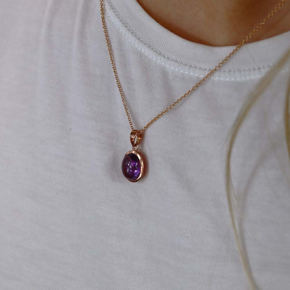 Viola Amethyst Cabochon Rose Gold Pendant Heidi Kjeldsen Jewellers P1279