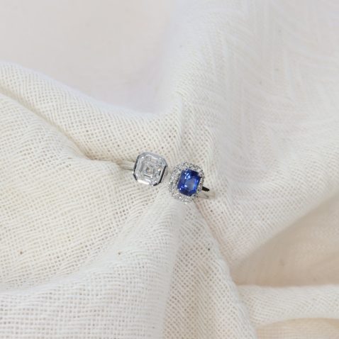 Ceylon Sapphire Cluster and Diamond Radiant Cut Ring Heidi Kjeldsen Jewellery white R1578