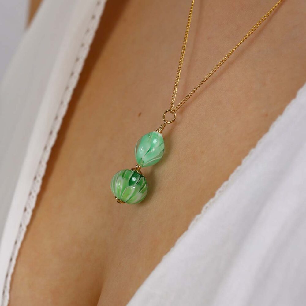 Heidi Green and White Chrysanthenum Floral Pendant Heidi Kjeldsen Jewellers P1352