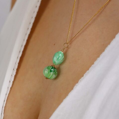 Heidi Green and White Chrysanthenum Floral Pendant Heidi Kjeldsen Jewellers P1352