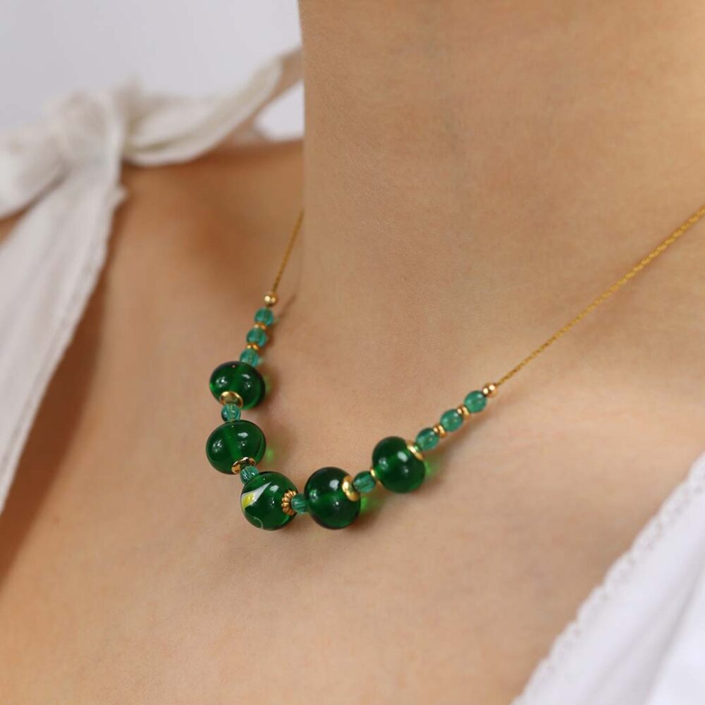 Heidi Green and Yellow Glass Necklace Heidi Kjeldsen Jewellers NL1179