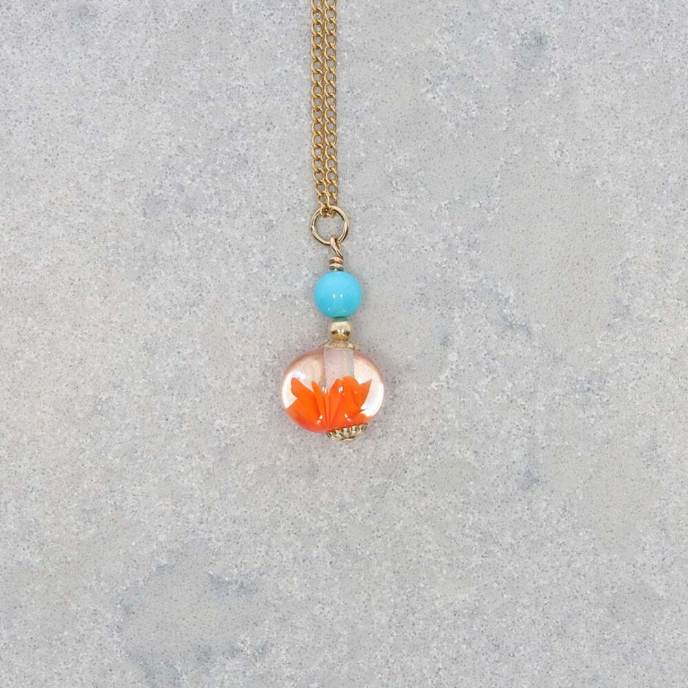 Heidi Orange Turquoise Murano Glass Pendant Heidi Kjeldsen Jewellery P1350 still