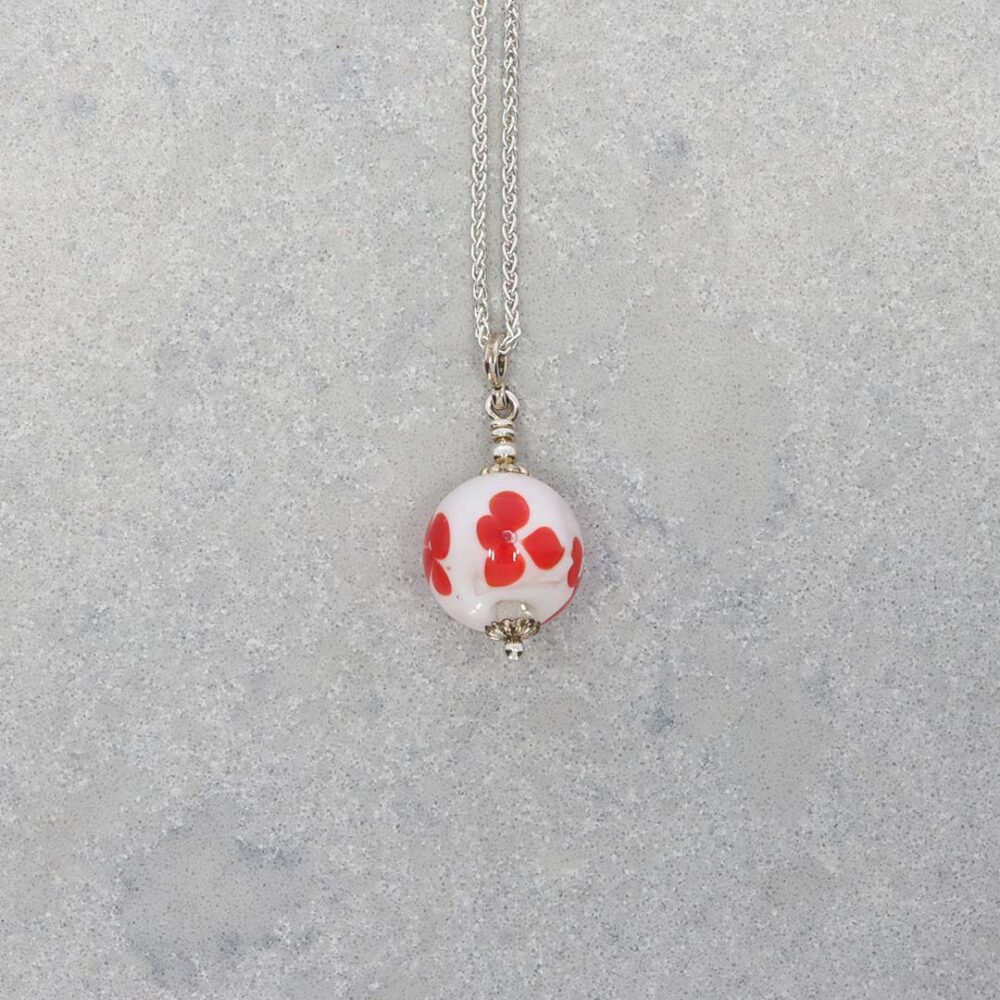 Heidi Red White Floral Murano Glass Pendant Heidi Kjeldsen Jewellery P1256 still